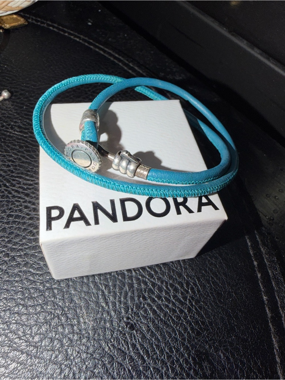 Pandora Turquoise Double-Wrap Leather Bracelet with Silver Clasp